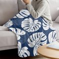 thumbnail image 6 of Flannel Throw Blanket for Couch Sofa Bed, Monstera Navy Blue Leaves Soft Cozy Warm Fuzzy Blanket 40x50in, 6 of 9