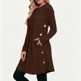 thumbnail image 5 of Women's Knit Dress Long Sleeve Casual Crew Neck Tunic Dresses with Pockets Button Side Fall Winter Trendy Outfits Brown L(L), 5 of 9