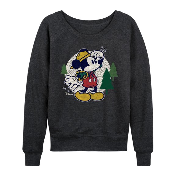Disney - Mickey & Friends Women's Lightweight French Terry Wide Neck Long Sleeve Graphic Shirt