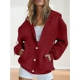 thumbnail image 4 of Women'S Full Zip Up Fleece Hoodie Soft Winter Jacket Casual Oversized Sweatshirt with Button Front Wine Red XXXL, 4 of 7