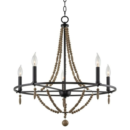 

Kira Home Farraway 27.5 Boho Chic 5-Light Wood Beaded Chandelier Black + Smoked Birch Wood Style Finish