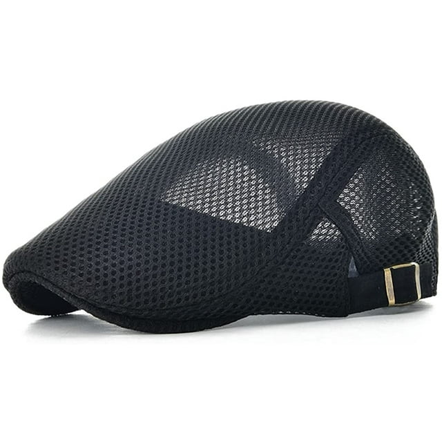 Sombrero de verano de malla transpirable para hombre, boina ajustable Newsboy Ivy, gorra plana, color negro Ormromra CZYD-ST42-1