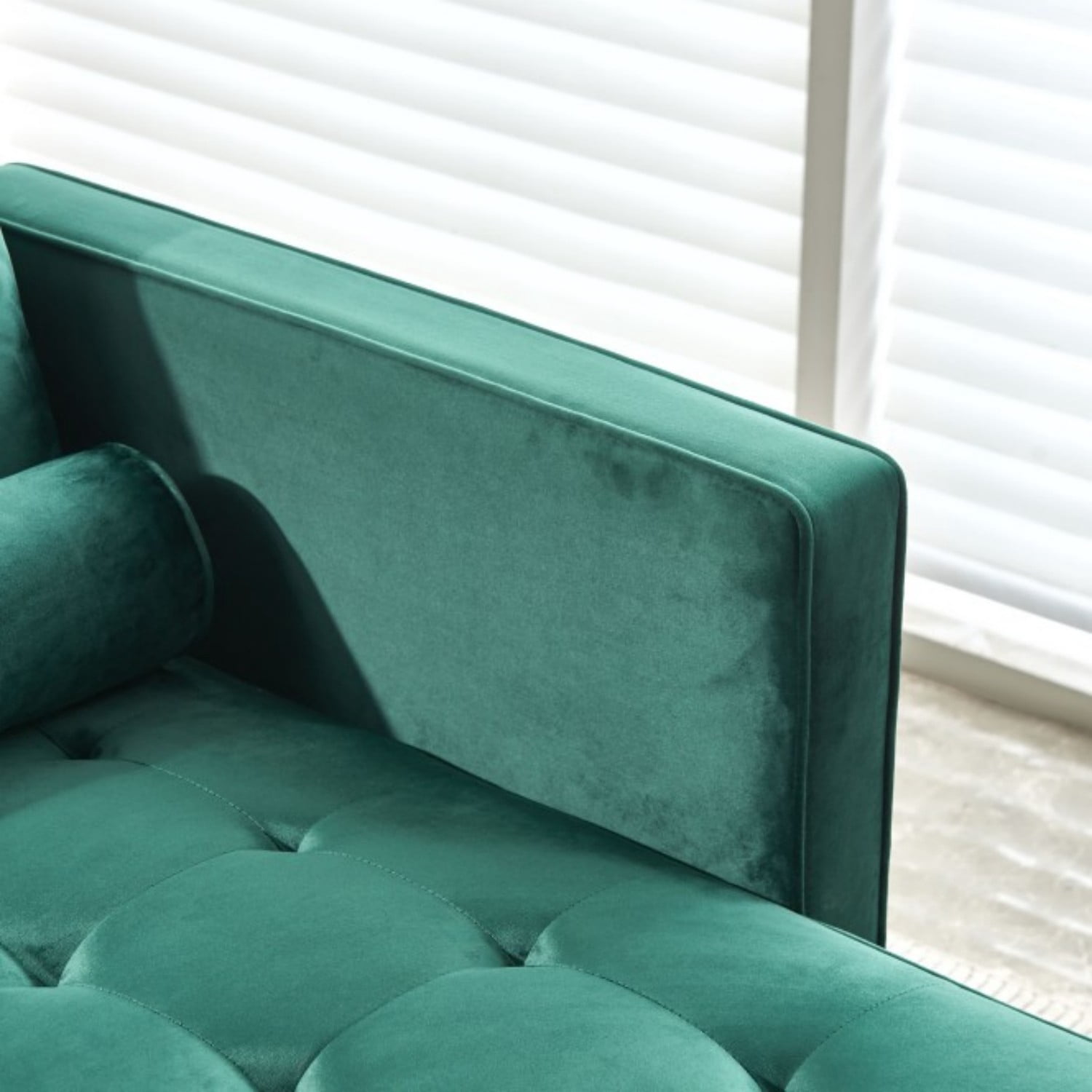 Gewnee Mid-Century Modern Velvet Chaise Lounge with Pillow - For Bedroom, Living Room