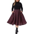 thumbnail image 2 of Agnes Orinda Women's Plus Size Halloween Outfits School College Vintage Christmas Plaid Skirt High Waist Casual Party A Line Flared Swing Pleated Midi Skirts with Pockets 4X Red, 2 of 6
