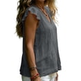 thumbnail image 6 of TGSLY Women's Linen V Neck Tank Tops Lightweight Soft Ruffle Cap Sleeve Shirts Loose Fit Dressy Casual Solid Color Tunic Blouses S, 6 of 10