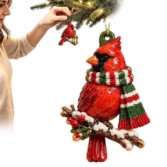 Cardinal Ornaments for Christmas Tree,Red Cardinals Christmas Decor Bird Christmas Ornaments Crystal Christmas Hanging Ornaments Memorial Decor Bird Watcher Collection Gifts 3.15 Inch