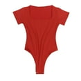 thumbnail image 2 of Body Pur Couleur Slim Coupe à Manches Courtes Élégant Élégant Élégant Femmes Body pour Sortir Ensemble S Rouge, 2 of 6