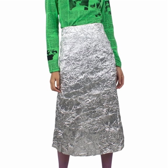 Women's High Waisted Maxi Long Skirts Line Skirt for Casual Silver S