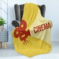 thumbnail image 4 of Movie Theater Soft Flannel Fleece Throw Blanket, Projector Silhouette with Cinema Words Movie Background, Cozy Plush for Indoor and Outdoor Use, 50" x 70", Dark Coral Beige Yellow, by Ambesonne, 4 of 5