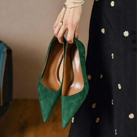 

2023 Spring New Single Shoe French Sexy Vintage Style Frosted Shallow Mouth Pointed Thin Heel High Heel Single Shoe Women