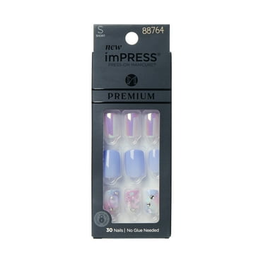 KISS imPRESS Premium Short Square Press-on Nails, Glossy Blue, 30 Pieces