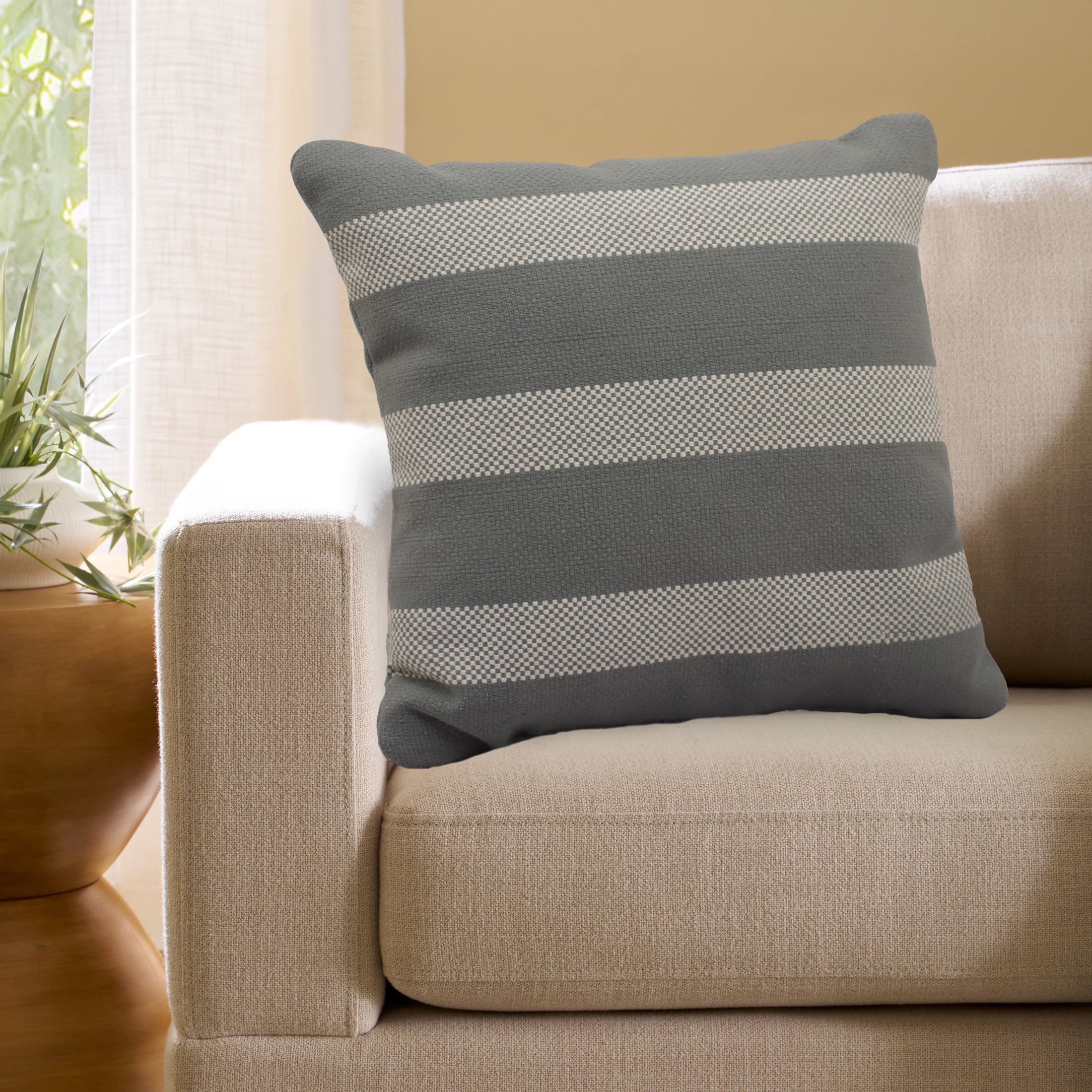 Mainstays Elegant Striped Decorative Pillow, 18" x 18" Decorative Pillow, Silver