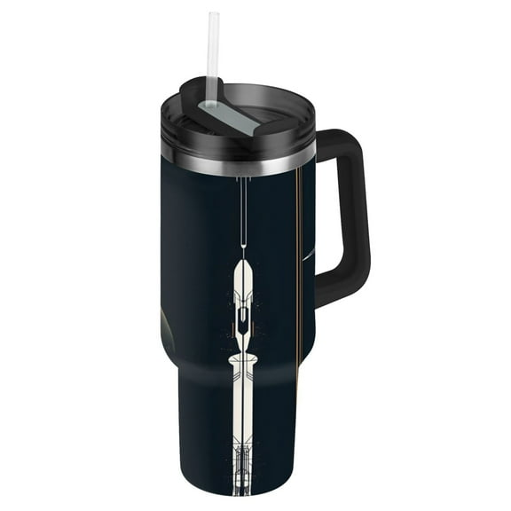 Rocket Launch Pattern Insulated Tumblers 40oz Double-Walled Stainless Steel Handheld with Adjustable Handle