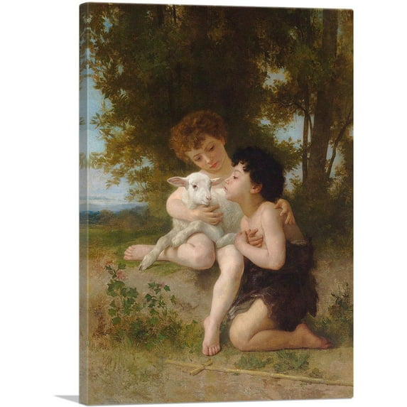 ARTCANVAS Children With The Lamb 1879 Canvas Art Print by William-Adolphe Bouguereau - Size: 12" x 8" (0.75" Deep)