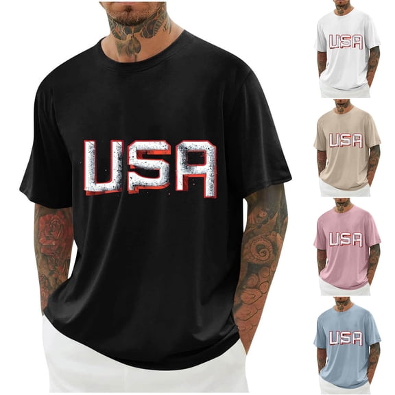 Thousandth Patriotic Plus Size T-Shirts for Men Casual Crew Neck Tees Summer Trendy Breathable Tops Lightweight Durable Daily Wear Shirts for Men