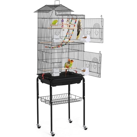 QHTER 62.4inch Standing Large Bird Cage with Rolling Stand for Budgies Cockatiels Parakeets Lovebirds Small Birds
