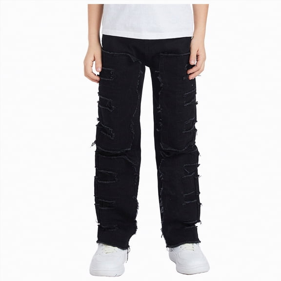 Gubotare Jeans for Kids Boys Slim Little Boys Jeans, Girls Elastic Waist Adjustable Denim Pants Size 13-14 (Black,13-14 Years)