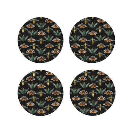 

Vsdgher Wasp Cockchafer Butterfly Leather Coasters for Drinks Durable Drink Coasters 4 Set for Tabletop Protection Luxurious Home Décor and Housewarming Gift-Round Shape