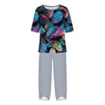 thumbnail image 4 of Nrmvnmi Women's Summer 2 Piece Outfits Casual Floral Prints Short Sleeve Pajama Tops Wide Leg Pants Lounge Sets Tracksuits Mothers Day Gifts, 4 of 5