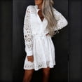 thumbnail image 3 of Ohufall Womens Button Front Dresses Trendy Hollowed Out Lace Belted Dress Casual Long Sleeve Loose Dresses, 3 of 6