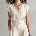 thumbnail image 2 of Morttic Women's Elegant Button Front Sleeveless V-Neck Maxi Dress – Boho Summer Beach Casual Vacation Dress with Side Pockets Beige，S, 2 of 4