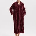 thumbnail image 3 of Previn Men's Flannel Robe Long Sleeve Winter Thick Long BathrobeZip Up House Coat Fuzzy Zipper V Neck Fleece Sleepwear Burgundy Small-Medium, 3 of 4