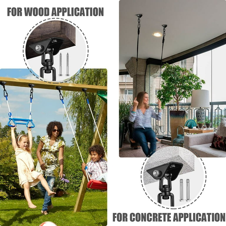 Hammock Hanging Kit Hanging Chair Hardware 360 Rotating 1200 lb Capacity Hammock Hooks Heavy Duty Hammock Chair Hanging Kit Swing Ceiling Hook Snap for Hammock Chair Stand Seat Tree Yoga Gym Black Wal...