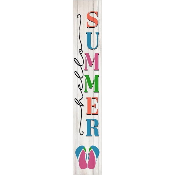 Cskhip Hello Summer With Flip Flops Rustic Wood Signs Pantry Street Signs Vintage Wood Plaque Farmhouse Wall Art Wall Decor for Home Man Cave Door Porch Garden Party 4" x 16"