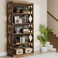 thumbnail image 3 of Finmind 6-Tier Farmhouse Bookshelf, 70-inch Tall Freestanding Bookcase with Open Storage Shelves, Large Display Book Shelf, Brown & Gray, 3 of 7