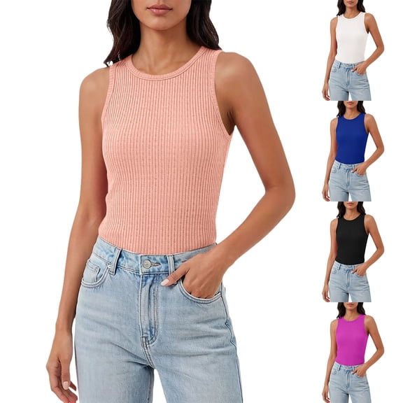 WHEANG 2026 New Ribbed Sleeveless Tank Top for Women High Neck Slim Fit Basic Blouse Daily Outfits Casual Vest Shirts Keeps Cool All-Day Comfort Summer Tops for Women(Color White Size 2XL)