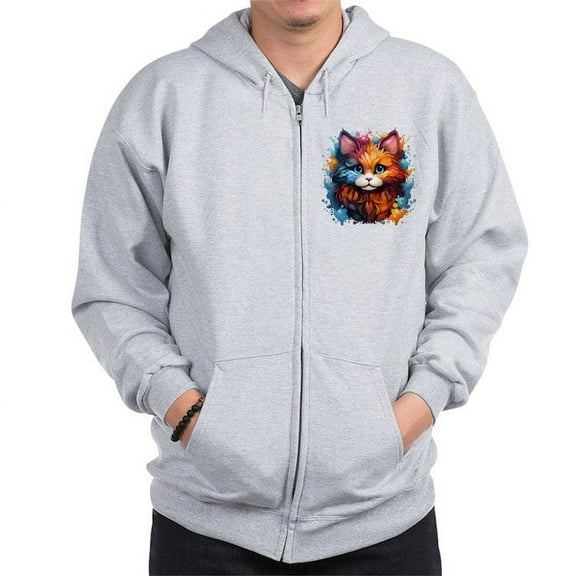 CafePress - Cute Cat Watercolor Sweatshirt - Zip Hoodie, Classic Hooded Sweatshirt with Metal Zipper