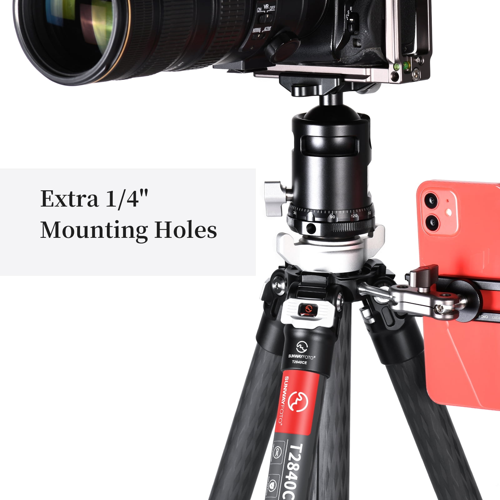 SUNWAYFOTO T2840CE Travel Tripod Carbon Fiber Professional Tripod Dslr Camera Waterproof,35.3lb Load