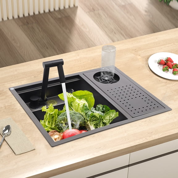 Drop In Sink Single Bowl Stainless Steel Top Mount Kitchen Bar Sink 21.6*17.7*8.7in w/Faucet for Kitchen Sinks, Center Island Counter Sinks
