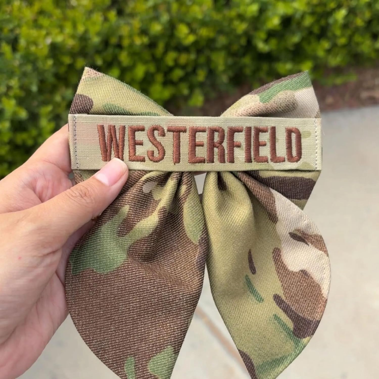 Personalized Army Hair Bow with Nametape, Air Force Marine Memorial Day and Veterans Day Gift Embroidery Name