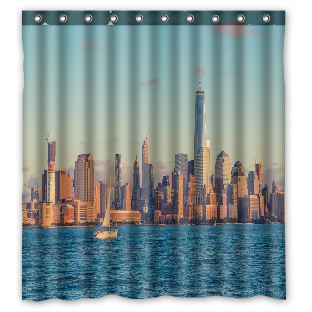 PHFZK Cityscape Shower Curtain, New York City Manhattan Skyline at