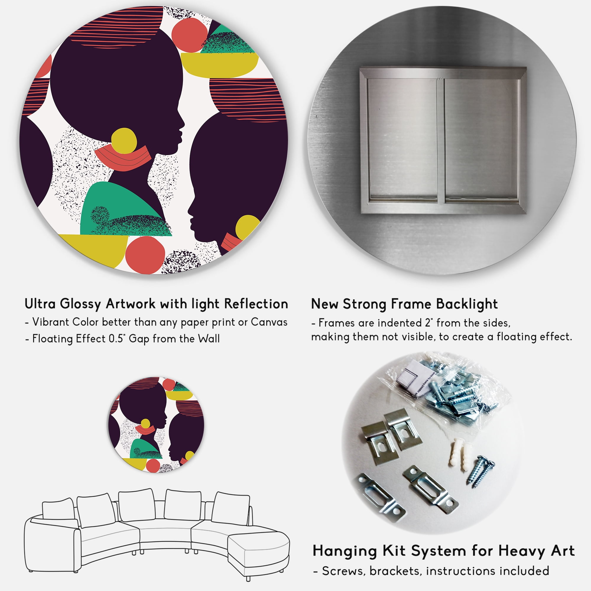Designart 'Ethnic Geometric Silhouette of African American III' Modern Circle Metal Wall Art 36x36 - Disc of 36