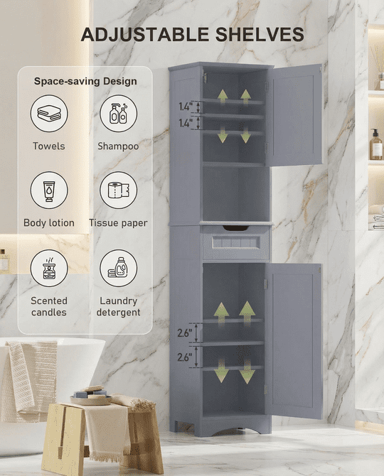 Aiho 67 " Bathroom Storage Cabinet with Adjustable Shelves, Kitchen Pantry with Drawer and Doors for Bathroom, Freestanding - White