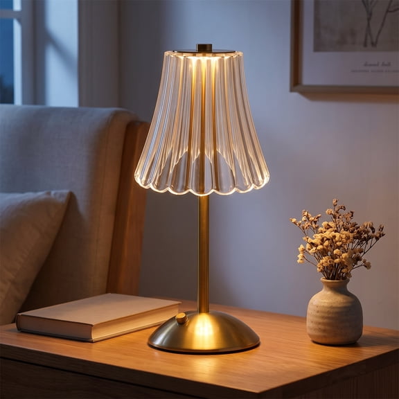 ikaufen Cordless LED Table Lamp, Rechargeable 3500mAh Battery, 3 Color Temperatures & Stepless Dimming, Crystal Lampshade Portable Desk Lamp for Bedroom, Dining Room, Living Room