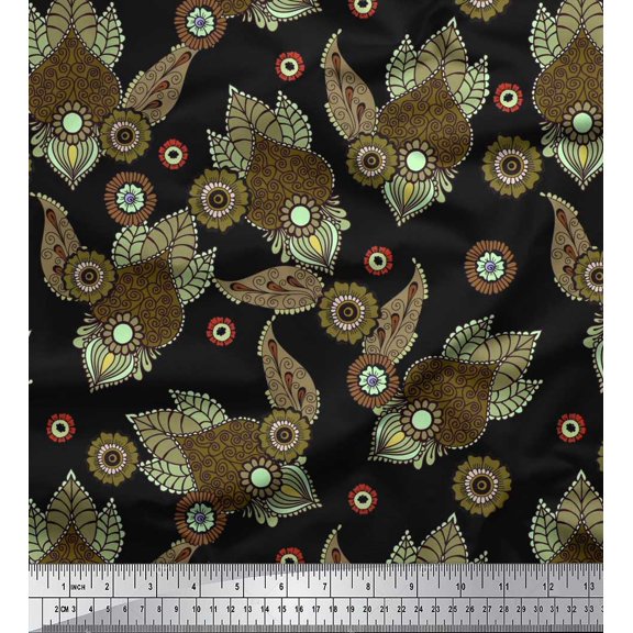 Soimoi Cotton Duck Fabric Leaves & Floral Artistic Print Fabric by The Yard 42 Inch Wide