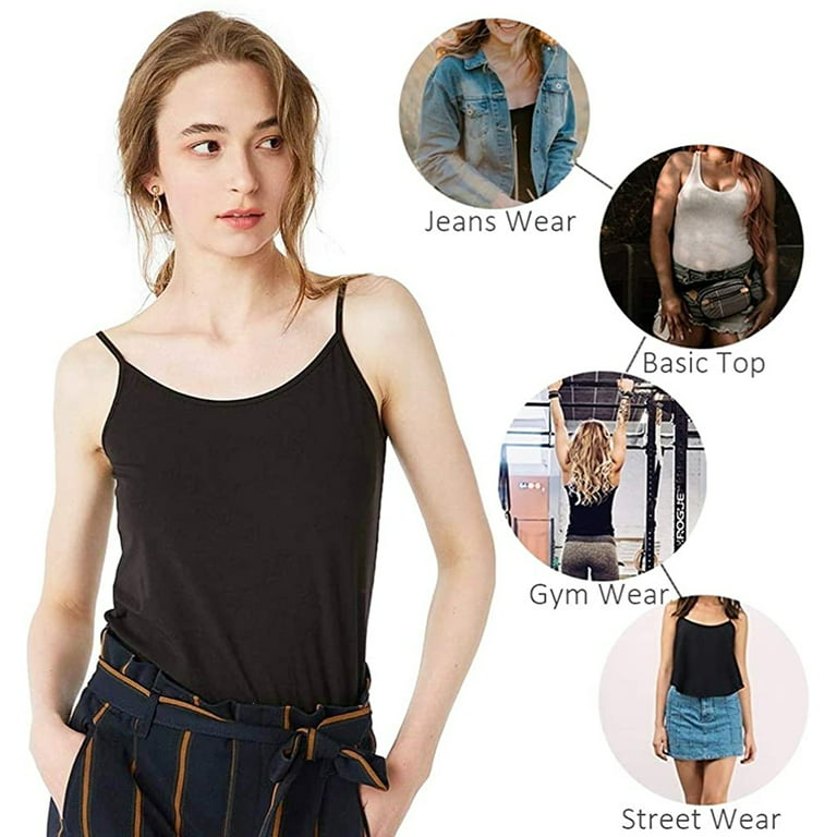 3 Packs - Womens & Plus Sizes Basic Solid Long Length Adjustable Spaghetti  Strap Tank Top Camisoles