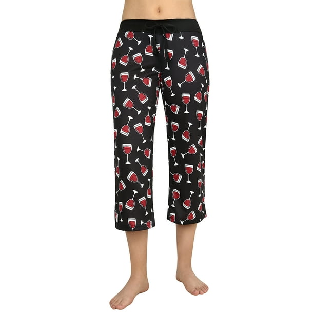 Tilfredsstille Antagelse kandidatskole HDE Womens Plus Size Sleepwear Capri Pajama Pants Sleep Capris 3X, Wine  Glass - Walmart.com