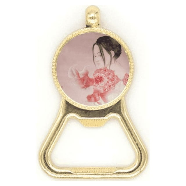 Paper Cutting Beauty Chinese Painting Beer Bottle Cap Opener Stainless Steel Key Chain