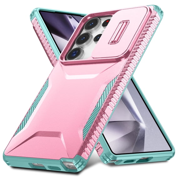 ELEHOLD Case for Samsung Galaxy S26 Ultra, Heavy Duty Shockproof Case with Slide Camera Cover, Anti-Slip Flat Design,Rosegold