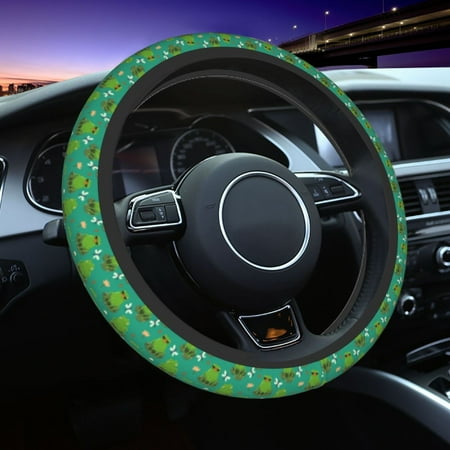 Elastic Steering Wheel Cover cute frogs dragonfly Lily green Stretch Thickening Car Steering Wheel Cover Women Men Steering Wheel Protector Universal 15 in