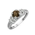 thumbnail image 2 of 5 MM Round Shape Natural Smoky Quartz 925 Silver Blossom Design Women Valentines Day Gifts Ring, 2 of 4
