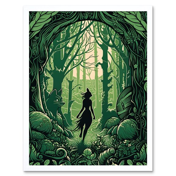 Anthropomorphic Fox Silhouette Forest Art Nouveau Art Print Framed Poster Wall Decor 12x16 inch