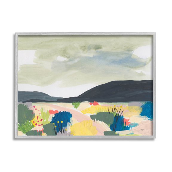 Stupell Industries Mountain Meadow Landscape Horizon Painting Gray Framed Art Print Wall Art, Design by Jan Weiss