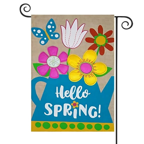 DMERBYL Spring Watering Can Burlap Garden Flag Floral 12.5" x 18"