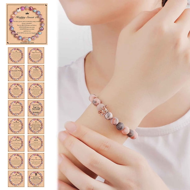 Pulsera con colgante de amor para mujeres y niñas | Joyería de cuentas de piedra natural para sanación | Alivio de estrés, calmante, regalo significativo con tarjeta | Ajustable 21cm | Regalo de