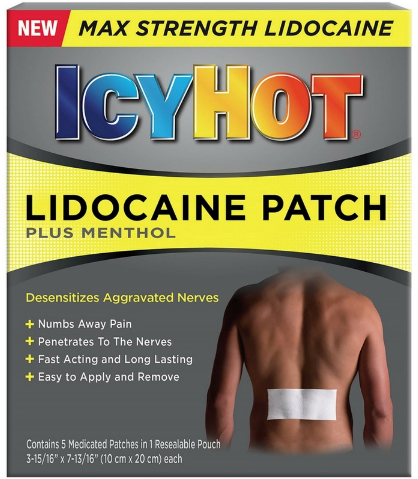 Icy Hot Lidocaine Patch Plus Menthol 5 ea (Pack of 3)